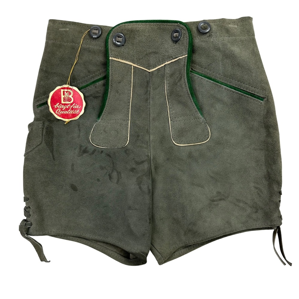 Vintage West Germany Cowhide Leather Suede Lederhosen Shorts Oktoberfest Size 24